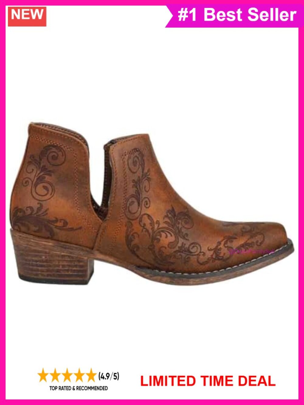 Faux Leather Snip Toe Ankle Booties Low Stacked Heel Casual Western Boots
